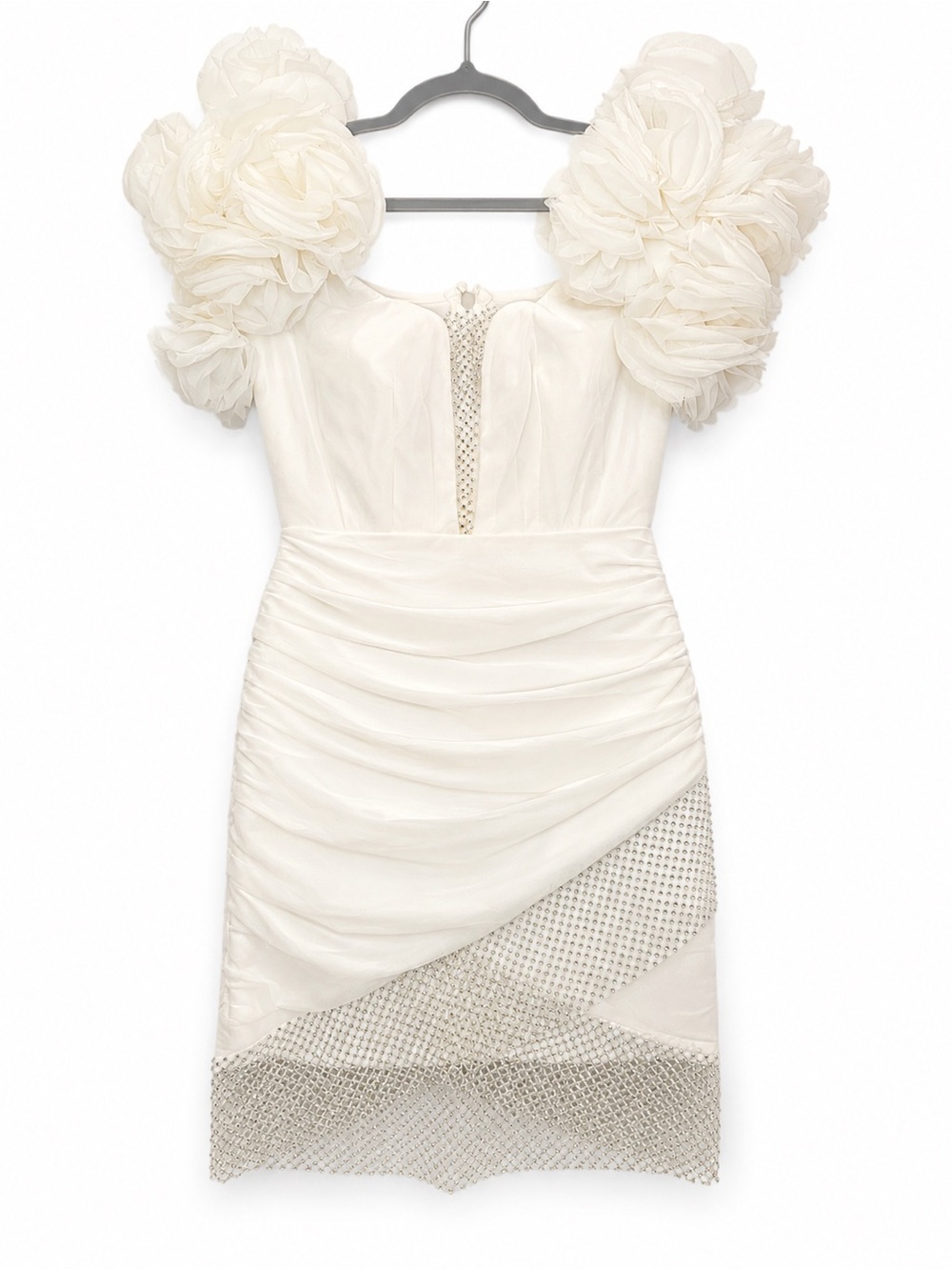 Elegant White Dress with Floral Shoulder Detail